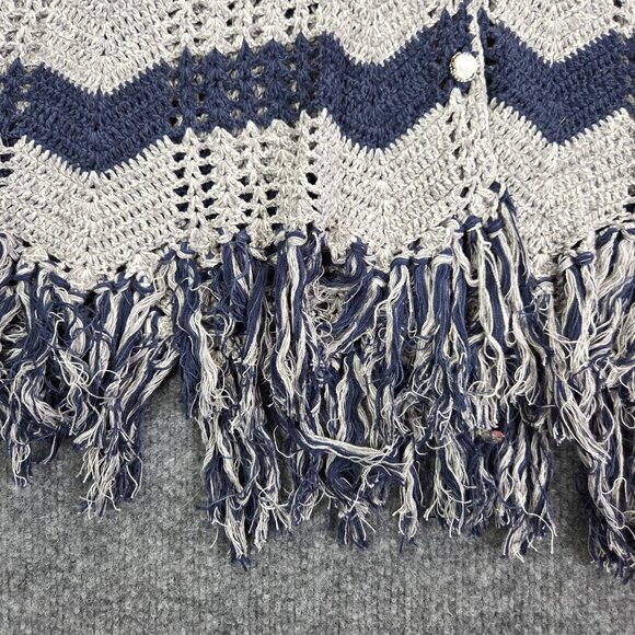 Free People Gray Blue Fringe Knit Silk Linen Blend Vest Womens Medium Button - Picture 3 of 10